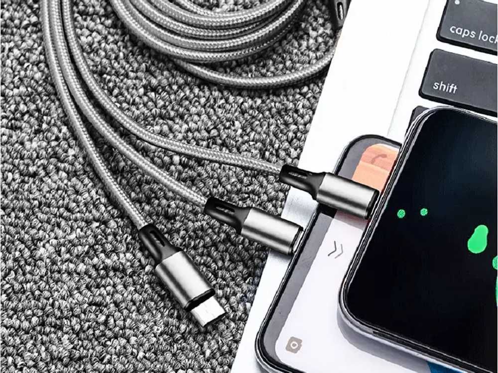 Kabel usb 3w1 do telefonu przewód  iphone micro usb type-c 1,2m