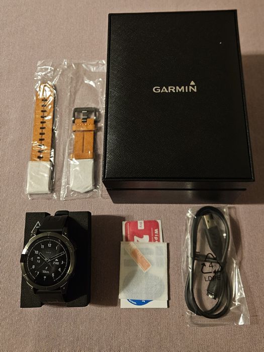 Nowy Garmin Epix Gen 2 Sapphire Black Titanium 47mm, skórzany pasek