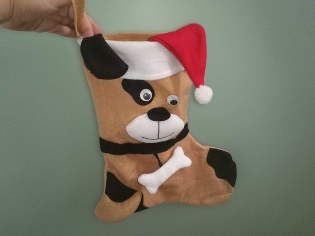 Sacos de Natal em tecido cão forma bota novos