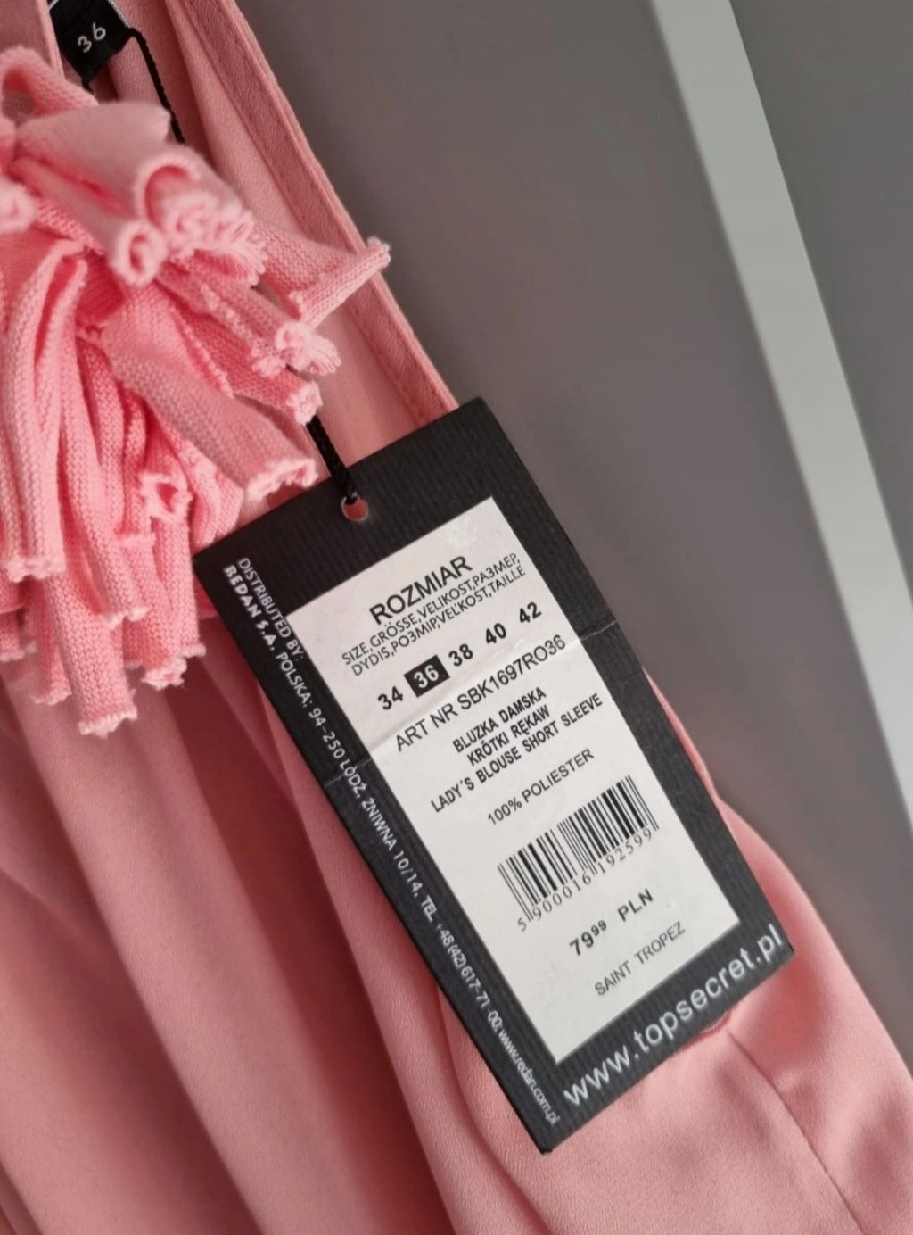 Nows elegancka bluzka pudrowy różowy bez rękawów Top Secret 36 S