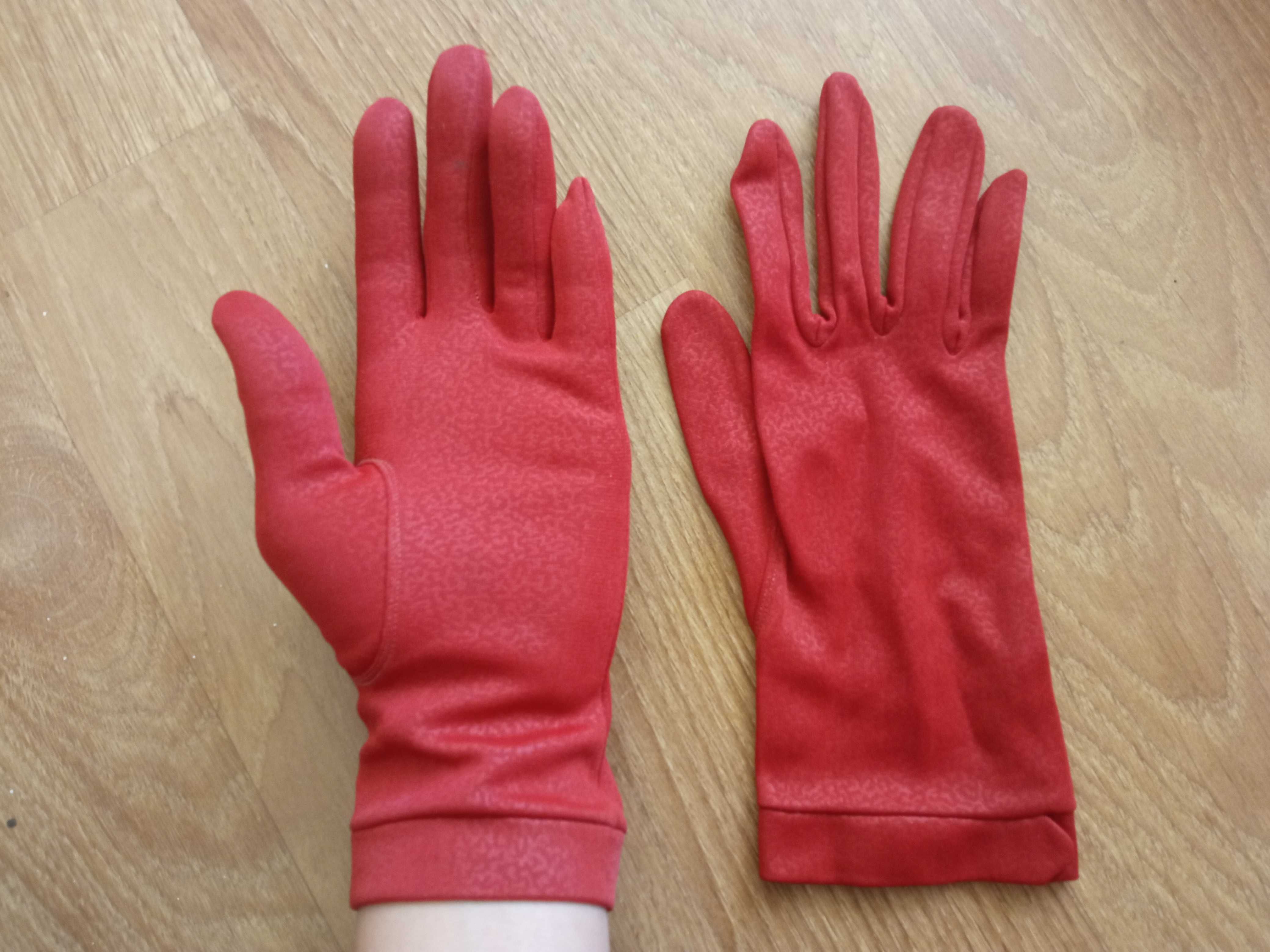 Rękawiczki materiałowe eleganckie materiałowe czerwone rozmiar 8