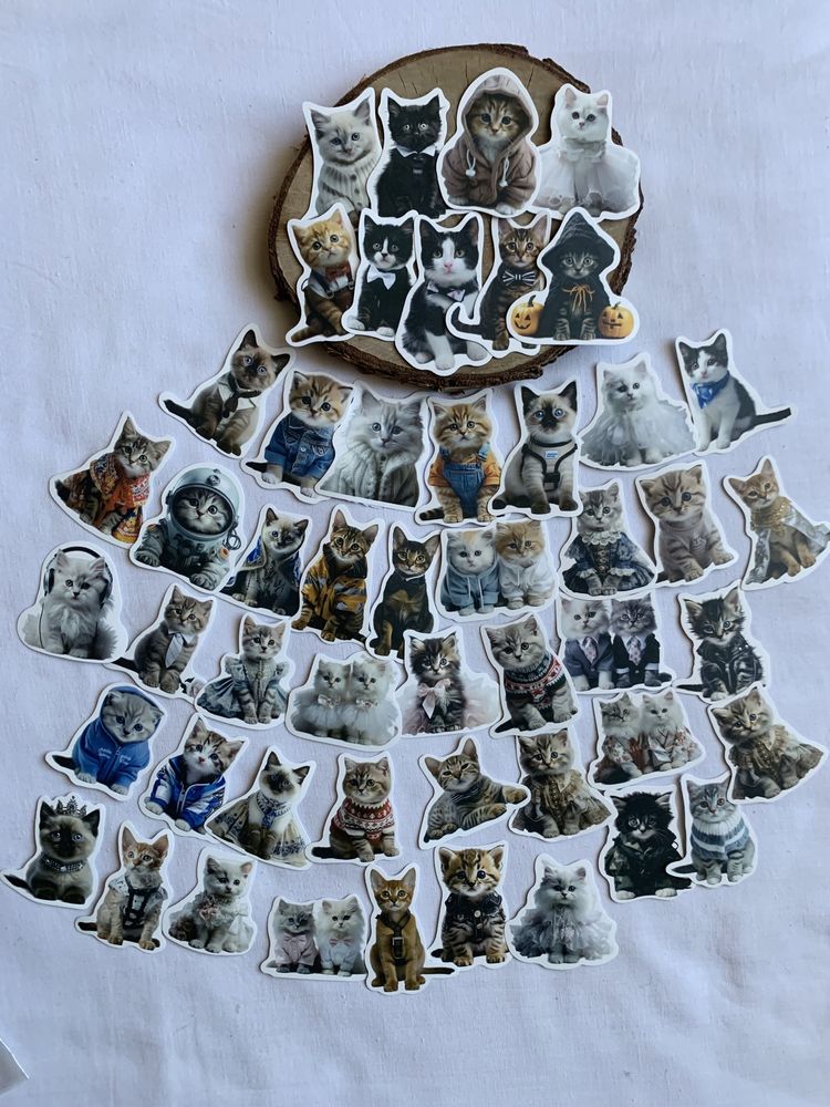 Zestaw naklejek do scrapbookingu Małe Śmieszne Kotki, 50 sztuk