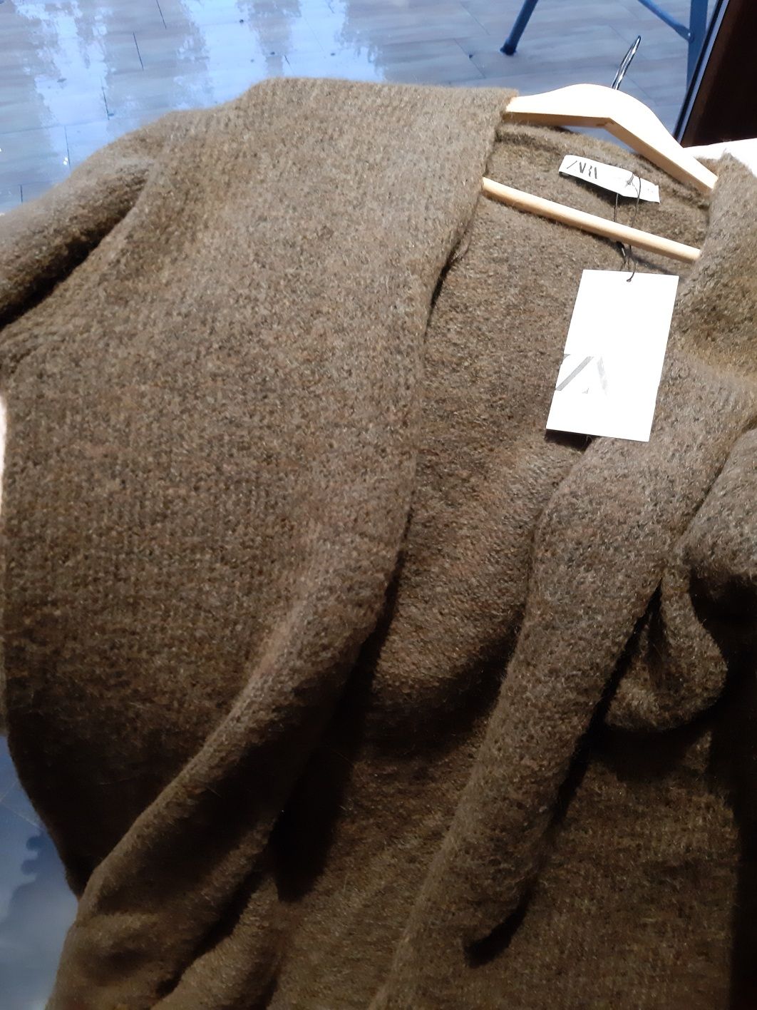 Sweter zara oversize damski glamour płaszcz dzianina płaszczyk tkmaxx