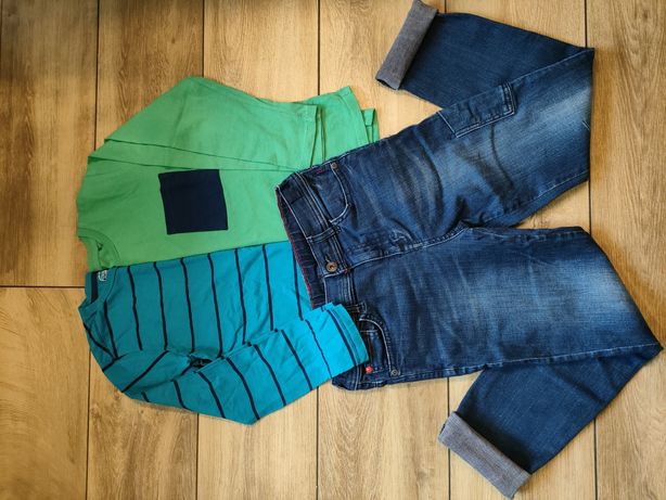 F&F fajne jeansy chłopięce 134/140 na 9-10 lat i dwie bluzki Cool Club