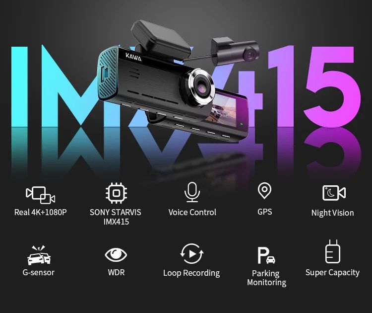 Відеореєстратор 4K з задньою камерою Kawa D8 64Gb Wi-Fi Gps