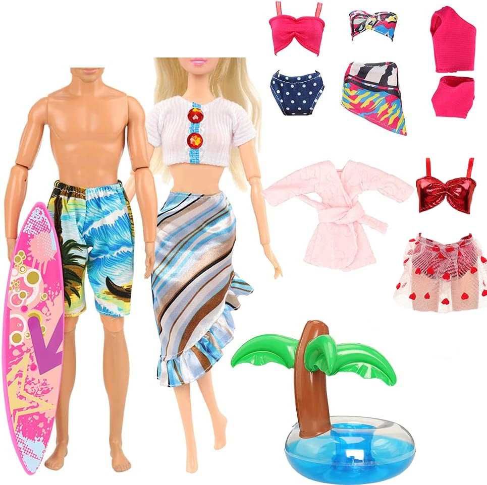 Ubranka Dla Lalek Barbie Plażowe + Akcesoria Koło Deska