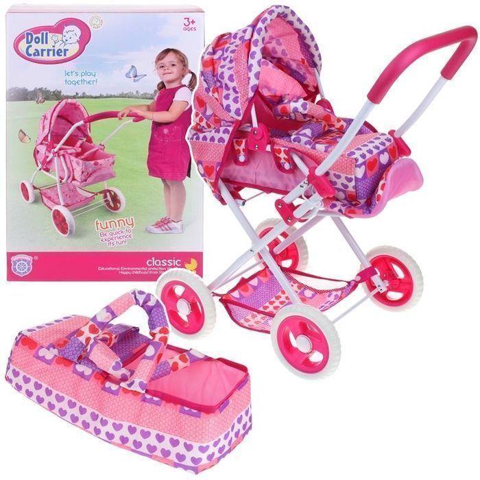 Wózek dla Lalek Głęboki Spacerówka Gondola Nosidełko 3w1 Składany