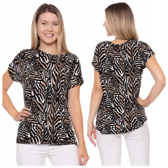 Bluzka Damska Wiskozowa Luźna Z Krótkim Rękawem Panterka Moraj Xl
