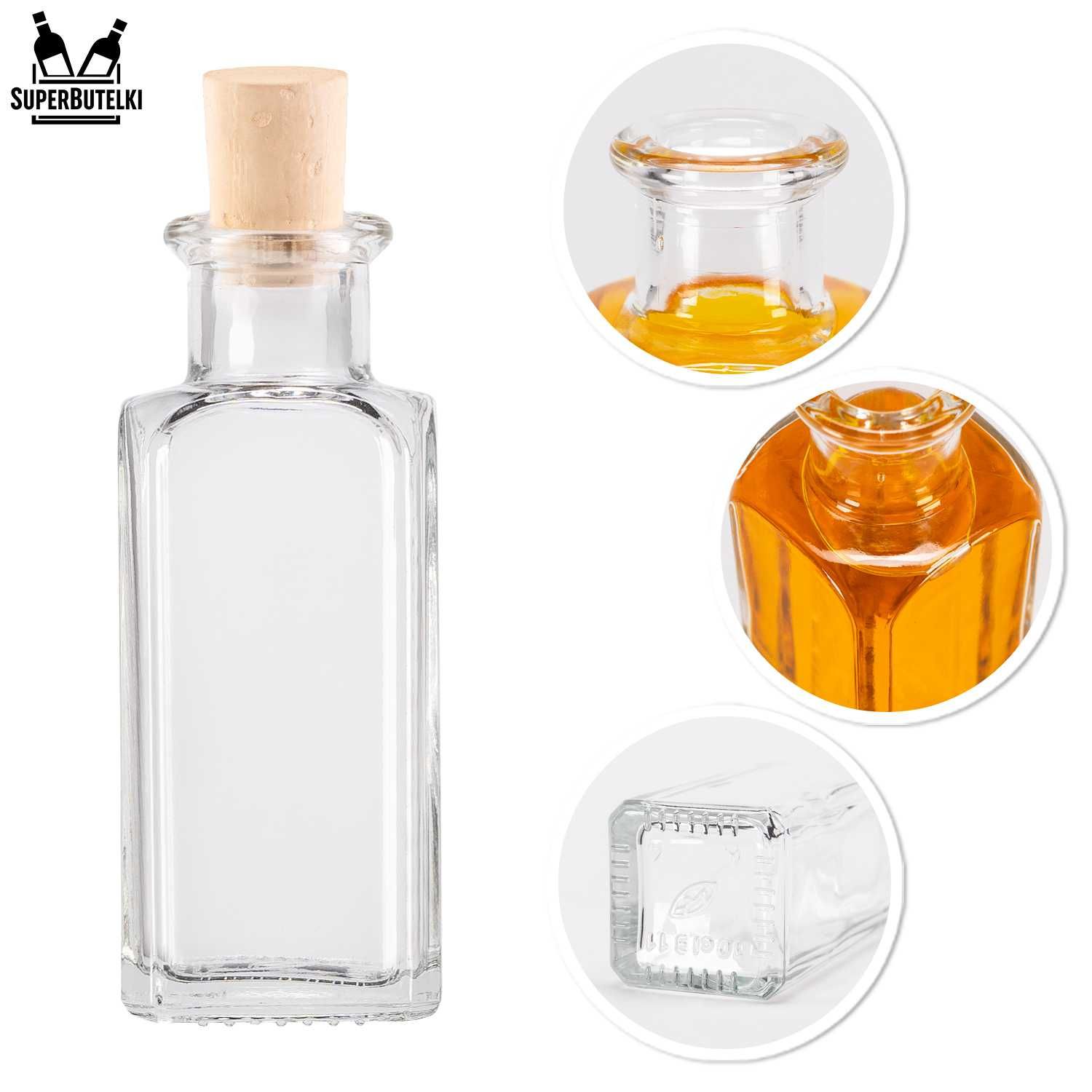 10x butelka QUADRA 100 ml na oliwę nalewki sok z korkiem