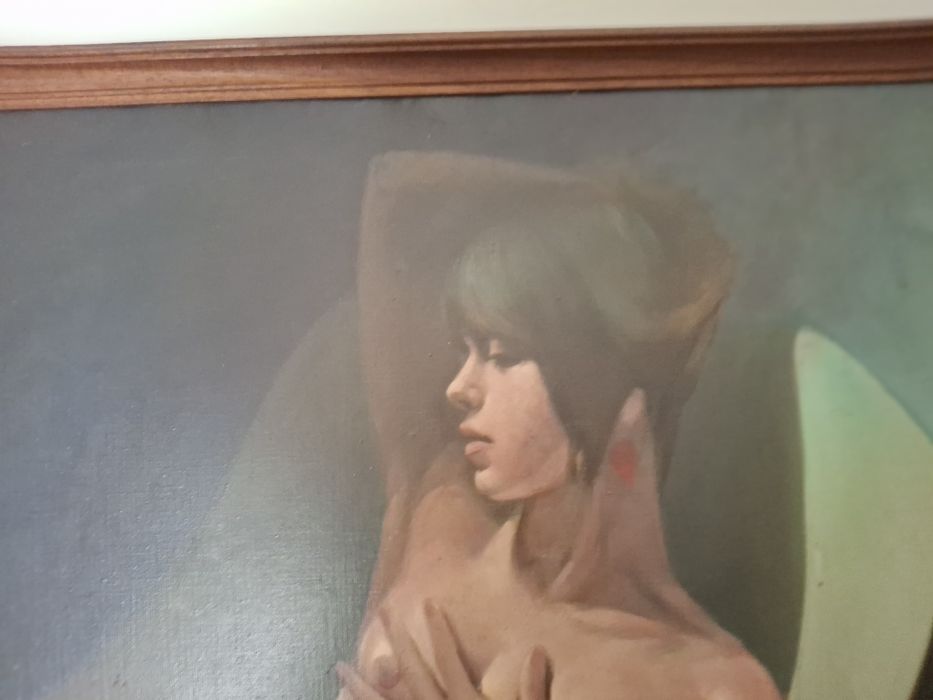 Extraordinária grande tela quadro pintura a oleo 83 x 102