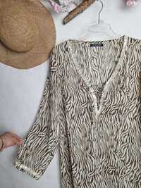 Tunika sukienka plażowa zebra brązowo-beżowa z koralikami India 38 M