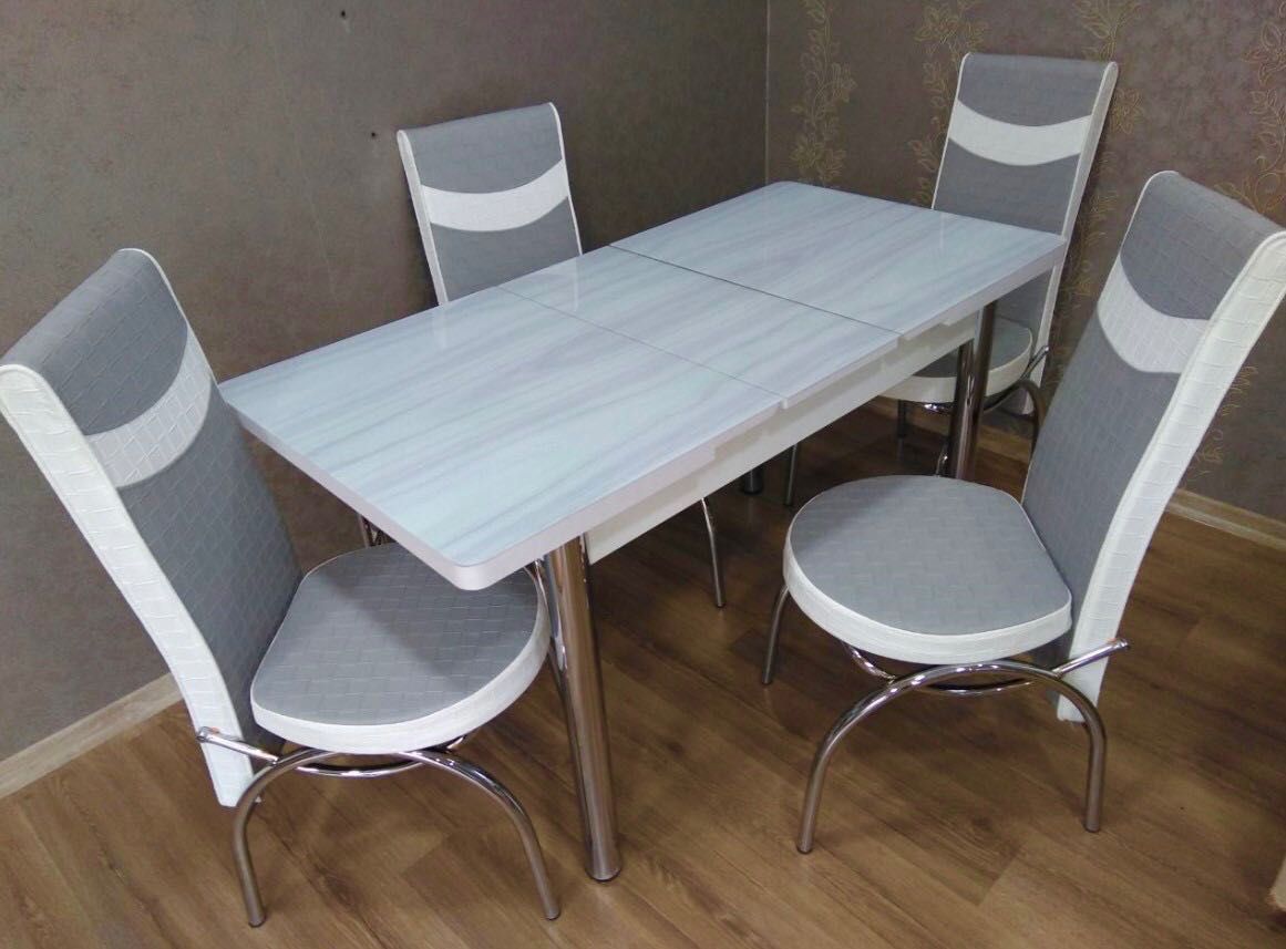 Обідній кухонний розкладний скляний стіл та 4 стільці Обеденный стол