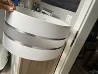 Lampa abażur 40cm bialo-srebrna