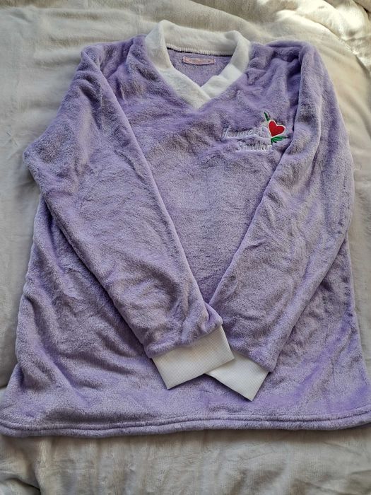 Fioletowa piżama z długim rękawem z białym ściągaczem 46 XXXL 3XL