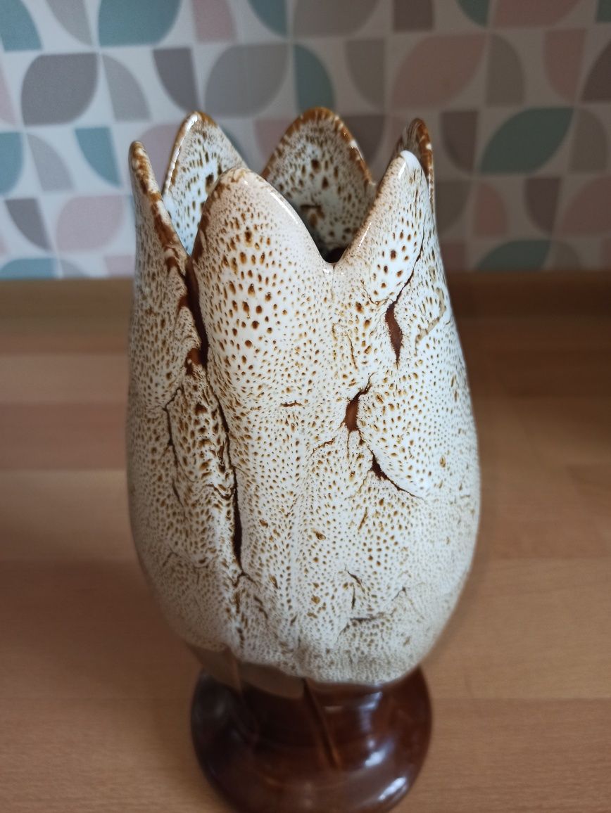 Stary ceramiczny wazon vintage PRL kwiat tulipan cebula bulwa kwiatek