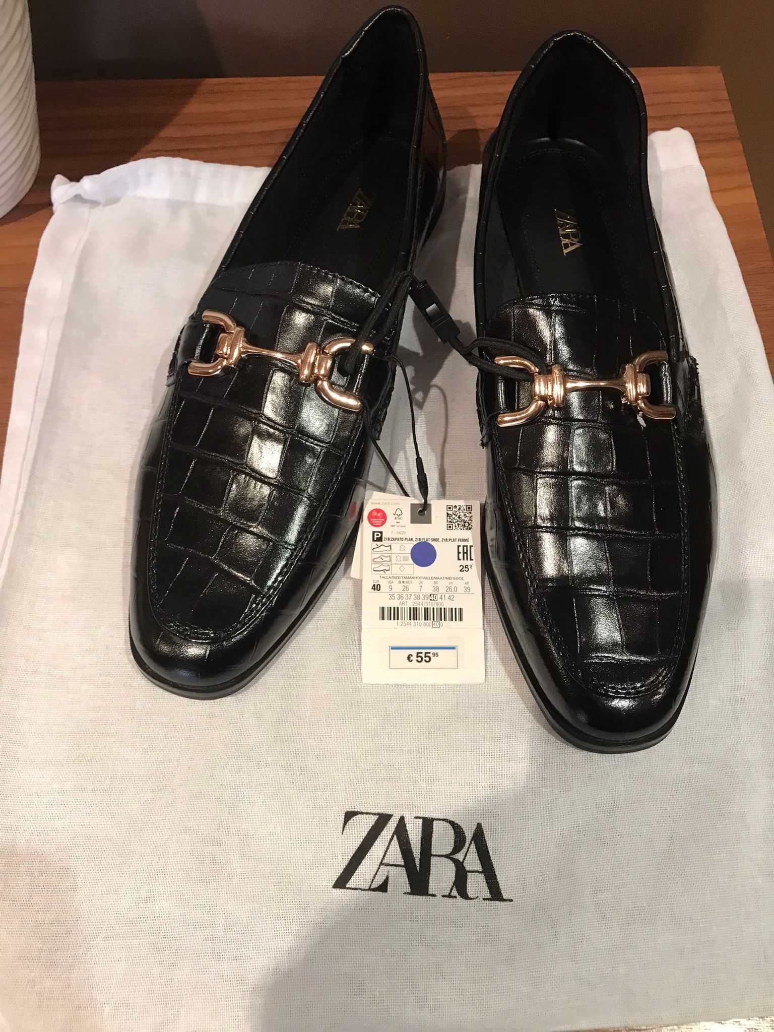 Sapato novo raso mulher tipo mocassins em pele tamanho 40 marca ZARA