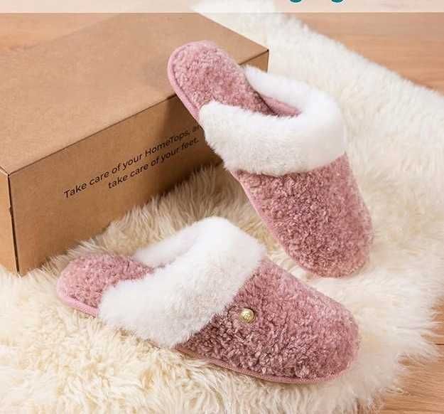 Damskie kapcie HomeTop z kołnierzem futrzanym i pianką memory