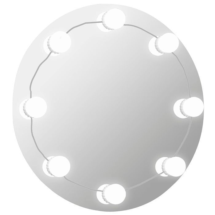 Lustro Ścienne Z Lampkami Led, Okrągłe, Szklane