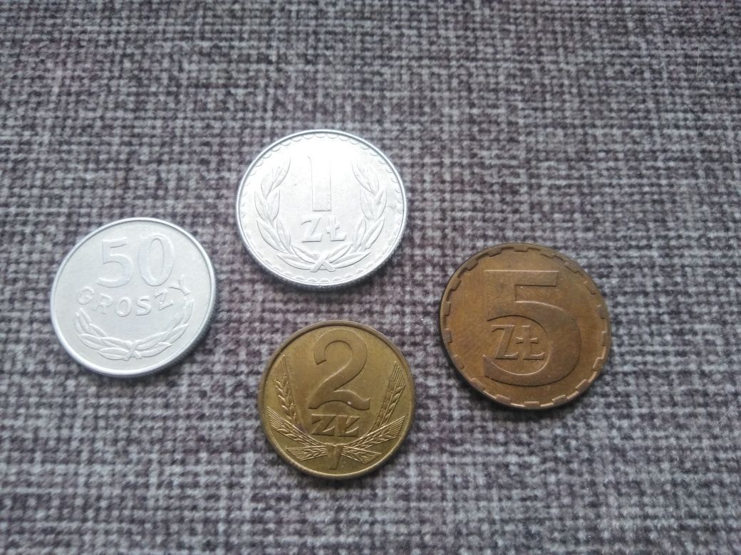 Zestaw monet z PRL (1987/1988) 50 groszy, 1 zł, 2 zł, 5 zł