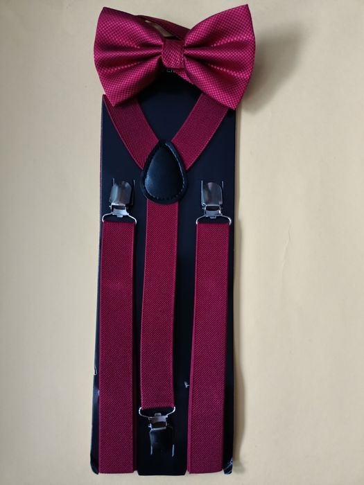 Zestaw męski mucha i szelki bordowy