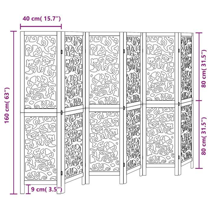 vidaXL Parawan pokojowy, 6-panelowy, czarny, lite drewno paulowni