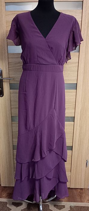 Boohoo Sukienka 46 falbany wesele impreza druhna maxi