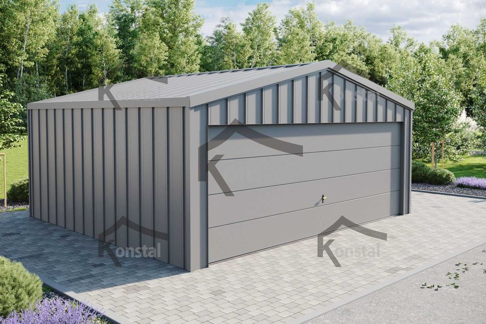 Nowoczesny Garaż blaszany 6x5 TOPLINE pomieszczenie brama SEGMENTOWA