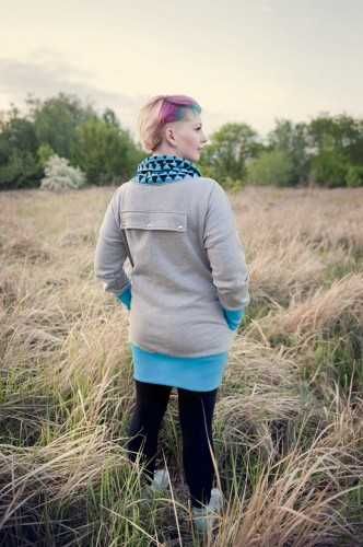 Bluza ciążowa, do noszenia z przodu i tyłu, 4w1 z kołnierzem niebieski