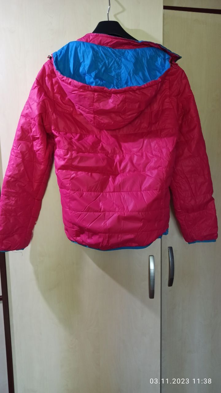 Куртка, двохстороння, рожевий, синій, ветровка