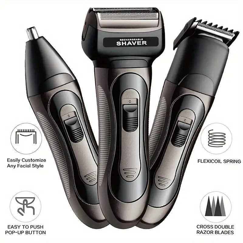 Kit barbeador multifuncional 3 em 1. Recarregável por USB. Novo.