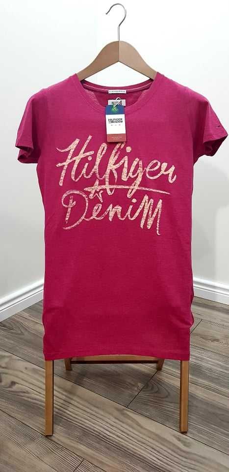 TOMMY HILFIGER , damski T-shirt biały XS, S, M, L, amarant, różowy