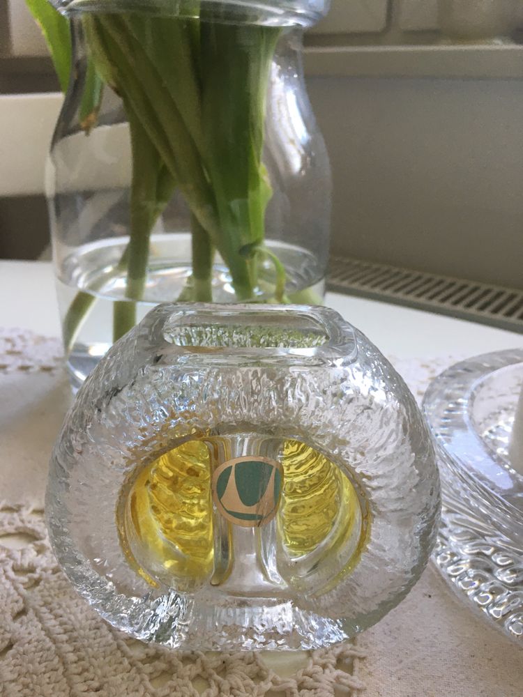 Walther Glas Wase - szklany wazon wazonik vintage naklejka