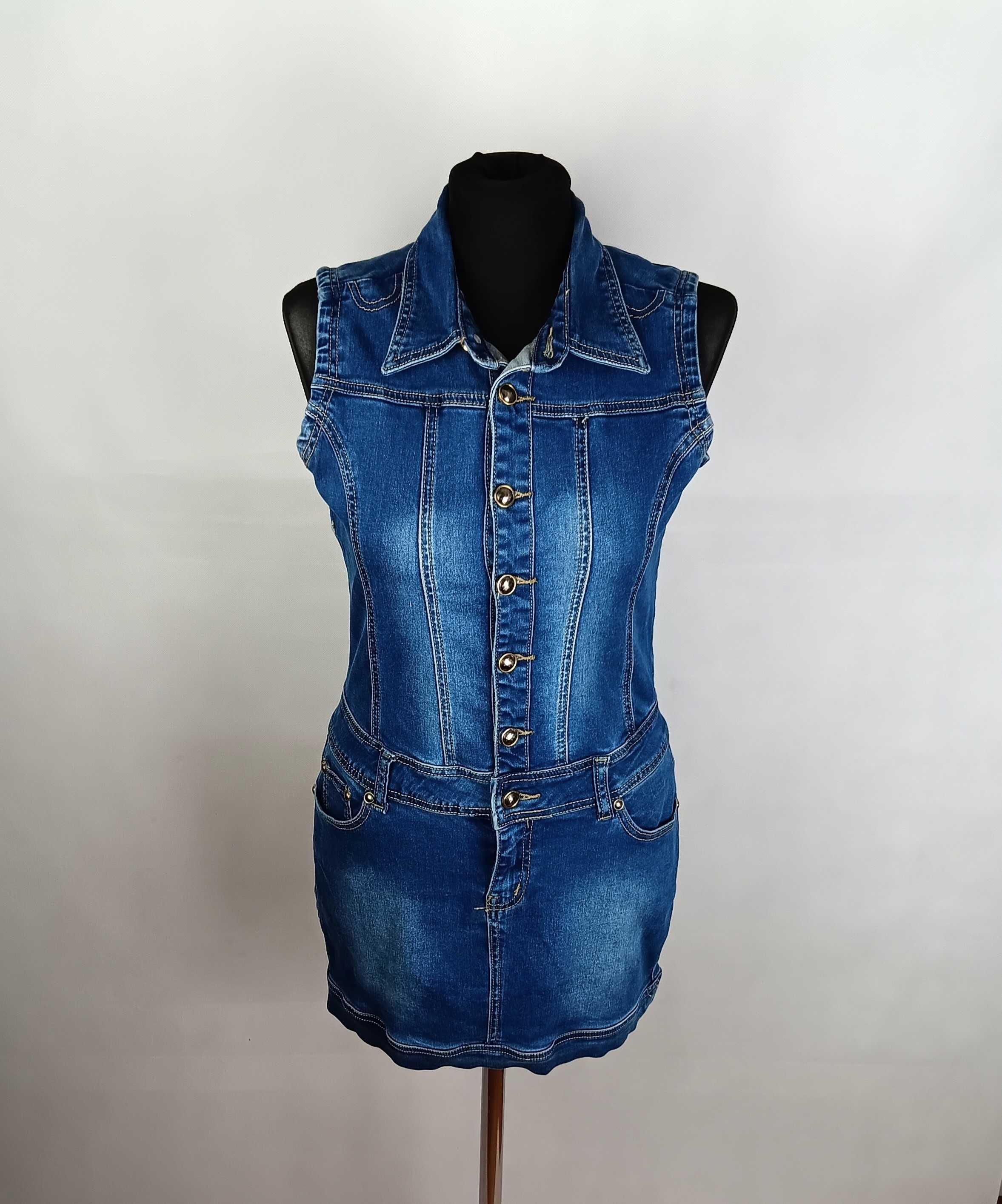 Niebieska krótka jeansowa sukienka bez rękawów Dzire Jeans r S/36
