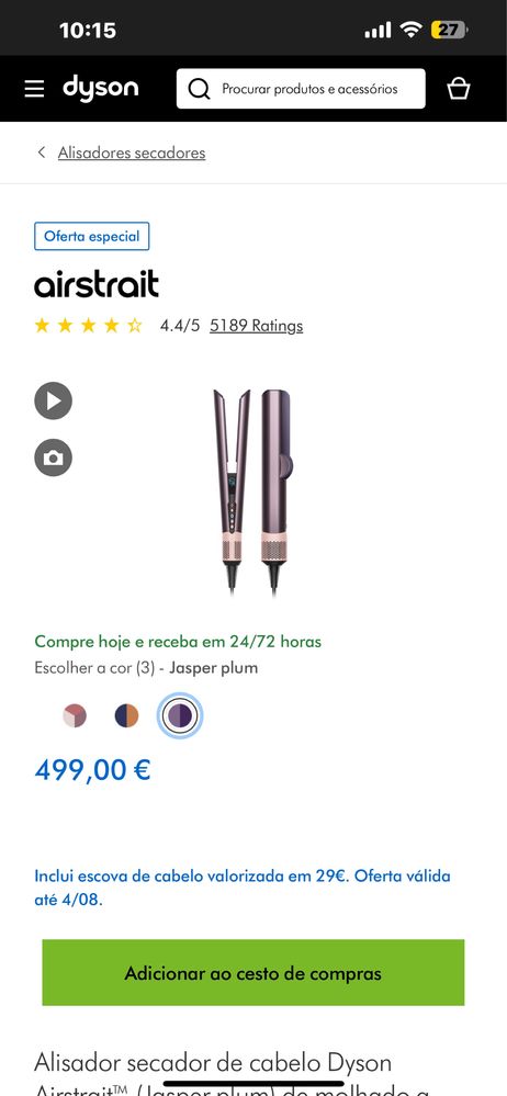 Prancha de cabelo dyson