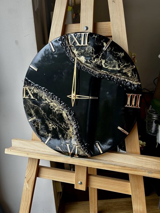 Zegar z żywicy epoksydowej z kamieniami naturalnymi, cichy mechanizm