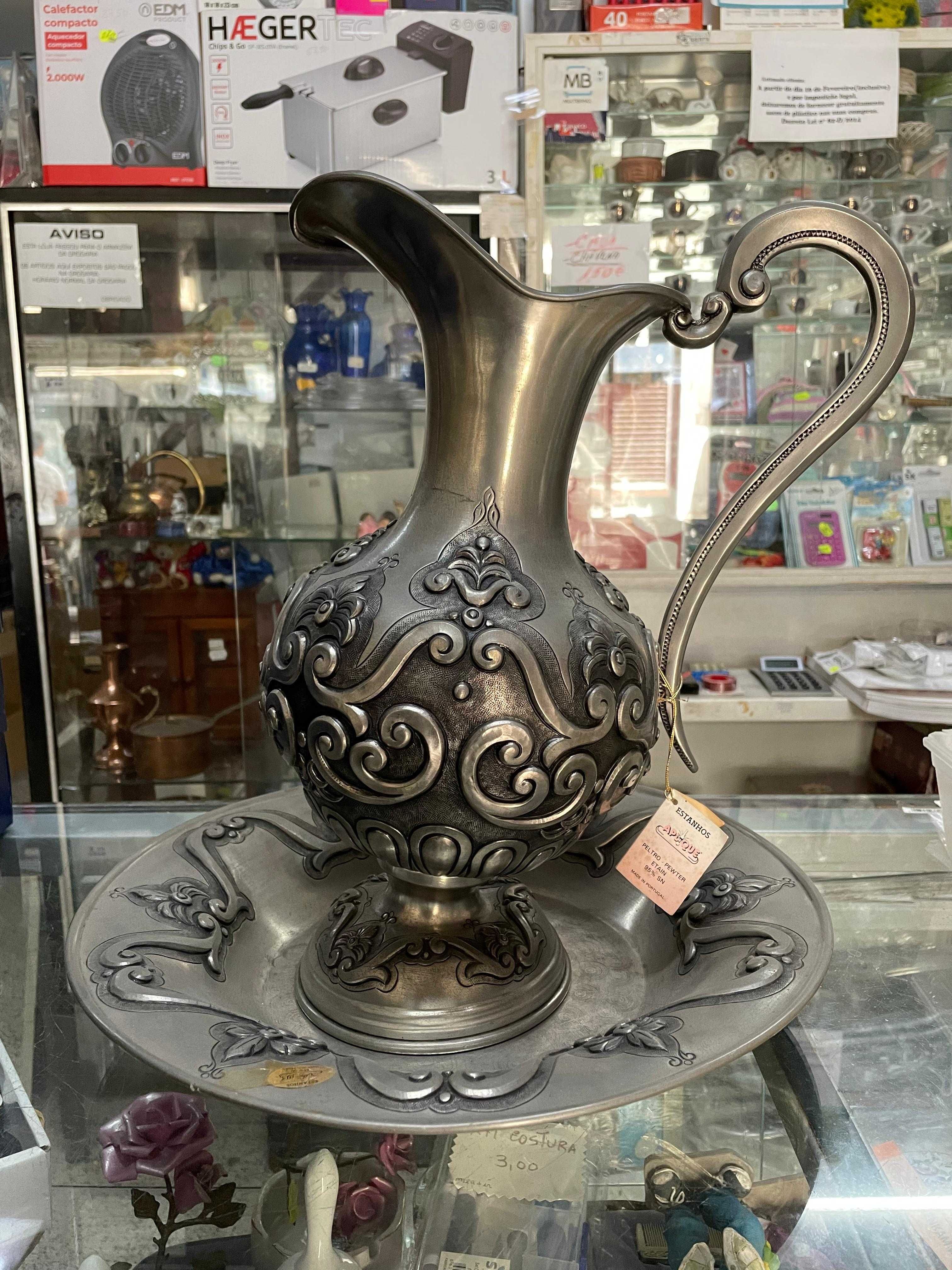 Conjunto Jarro/Cálices/Prato 95% Estanho, APLIQUE ESTANHO (NEGOCIÁVEL)