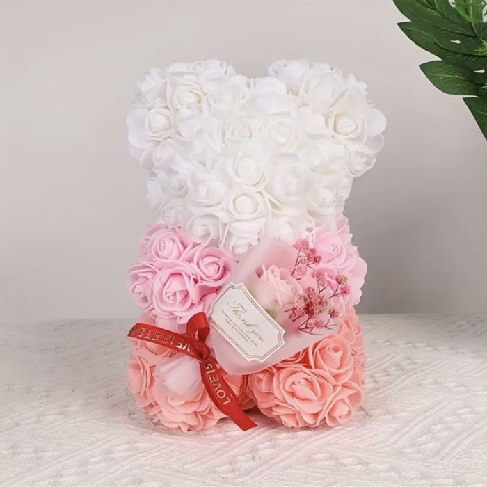 Подарунок дівчині сюрприз рожевий ведмедик з троянд