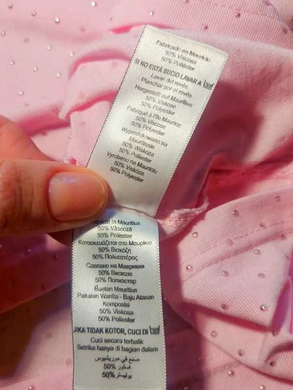 Różowy T-shirt marki Next z dekoltem V, rozmiar 34/XS