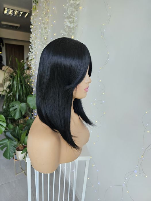 Nowość tupet Nel czarny naturalny efekt topper 42 cm duża baza