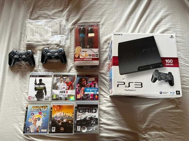 PlayStation 3 slim 160gb jak nowa 2 pady 6 gier mikrofony sony  ps3