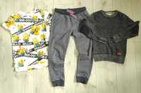 Komplet: spodnie Cool Club, bluza L.O.G.G, t-shirt  Minionki, roz. 134