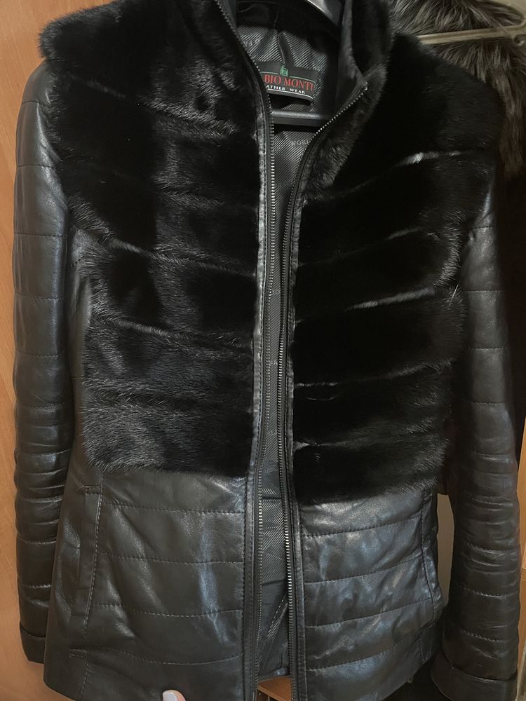 Куртка-жилетка кожаная утеплённая с мехом норки Fabio Monti,размер 36