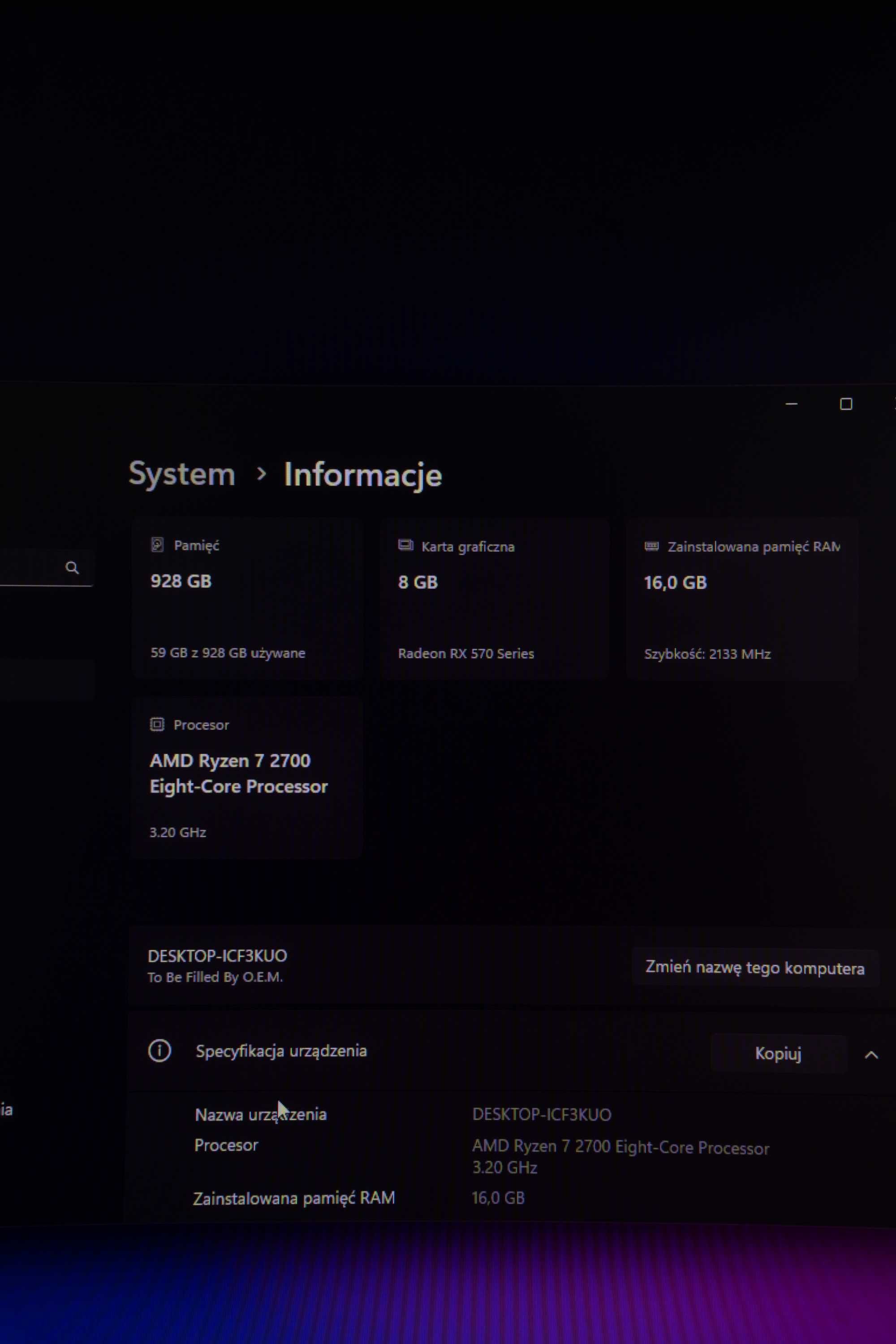 Komputer Ryzen 7 / RX 570 / 16GB / 3x SSD + Monitor, klawiatura i mysz