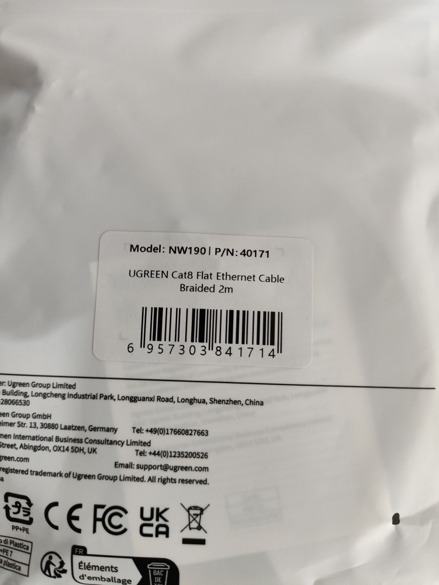 Cabo rede ethernet 5G Ugreen, Cat8, 40GB, com 2 metros