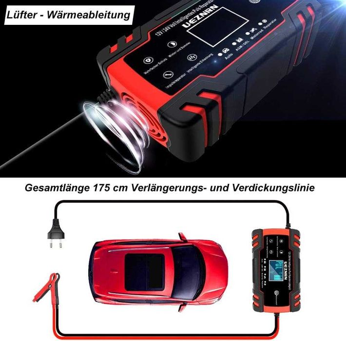 Автом. зарядний пристрій Ueznirn, 8 А, 12 В / 24 В, повністю автом-ний