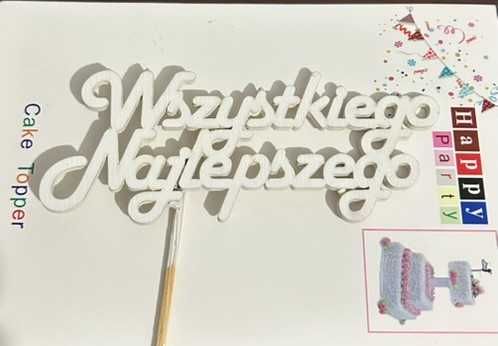 Topper Biały Wszystkiego Najlepszego Happy Birthday