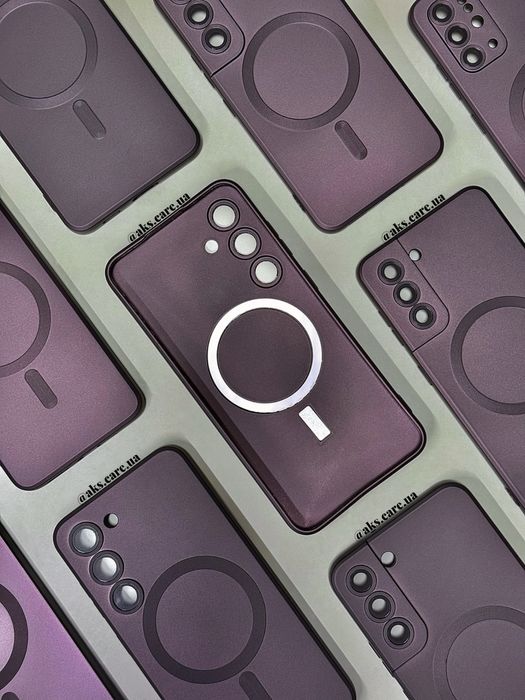 Бордовий марсала силіконовий чохол MagSafe з лінзами Samsung A/S/Note