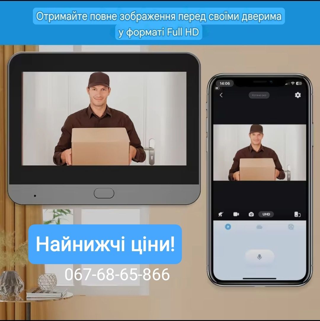 Wi-Fi Видеоглазок Видеозвонок Відеодзвінок домофон Тuуа RH-PD10