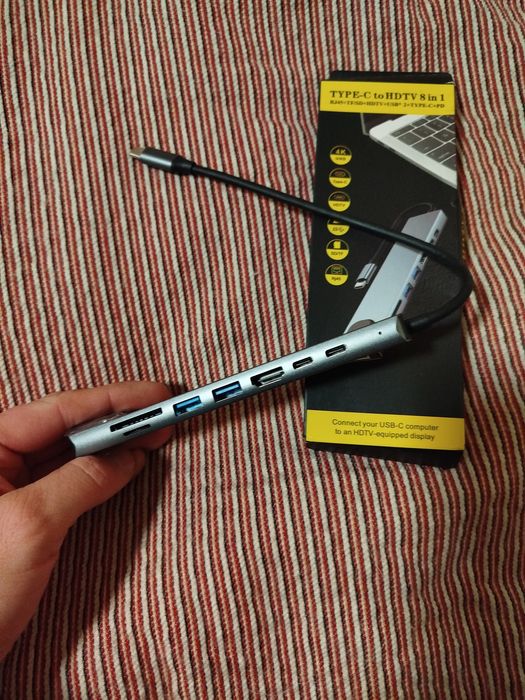 USB-HUB (концентратор) 8 в 1 USB Type C (PD/USD/HDMI/RJ-45/TF/SD/USB)