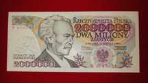 Banknot PRL 2 miliony złotych 1992 r. UNC seria B niski numer